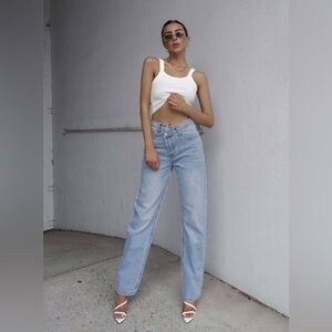 Princess Polly Holly Asymmetric Straight Leg Jean Light Wash Denim